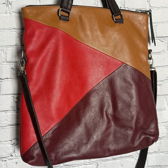 Fossil Dawson Leather Foldover Tote Red/Gold/Burgandy ZB6655995, Excellent, Soft - Picture 7 of 11